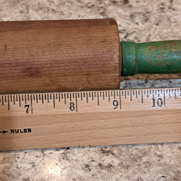 Vintage Wooden Rolling Pin Green Handles - Picture 5 of 6